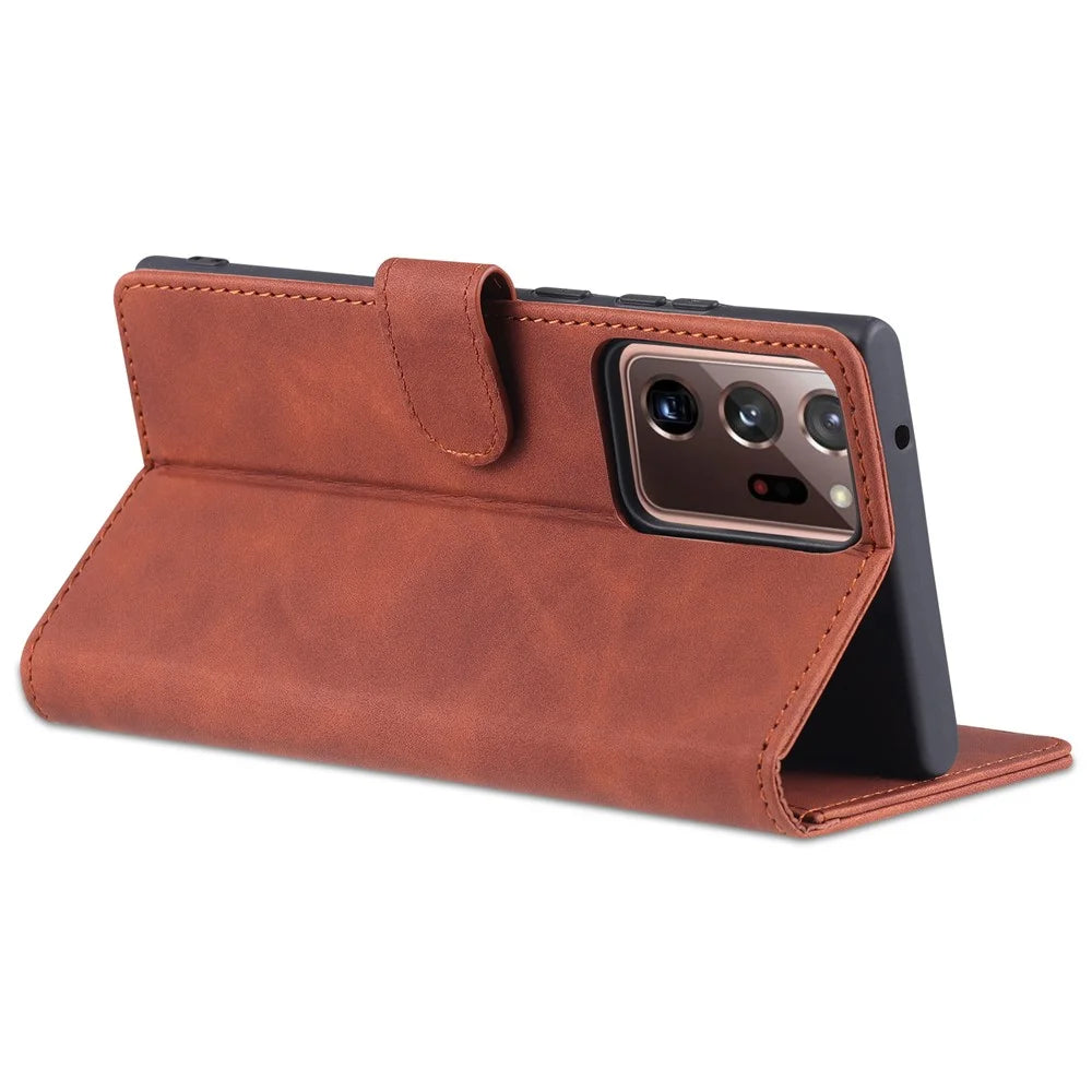 AZNS Leather Wallet Stand Folio Flip Card Slots Full Body Protection Phone Shell for Samsung Galaxy Note20 Ultra/Note20 Ultra 5G - Black - 6