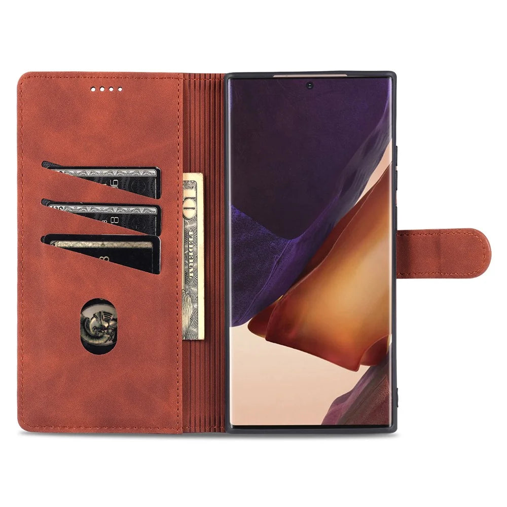 AZNS Leather Wallet Stand Folio Flip Card Slots Full Body Protection Phone Shell for Samsung Galaxy Note20 Ultra/Note20 Ultra 5G - Black - 7