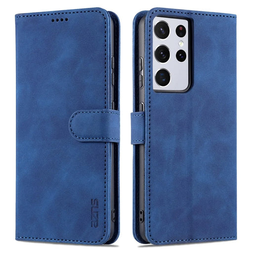 AZNS  Wallet Design PU Leather All-round Protection Phone Stand Cover Case for Samsung Galaxy S21 Ultra 5G - Blue - 1