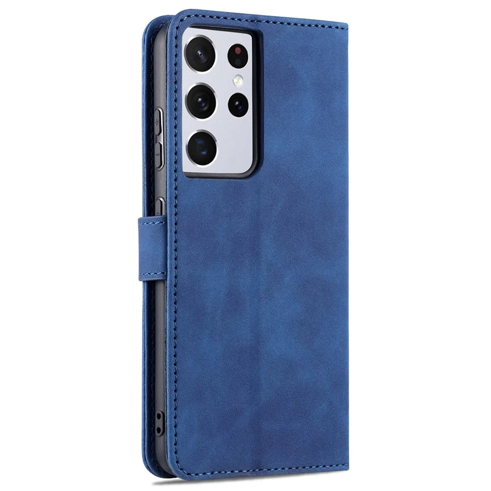 AZNS  Wallet Design PU Leather All-round Protection Phone Stand Cover Case for Samsung Galaxy S21 Ultra 5G - Blue - 3