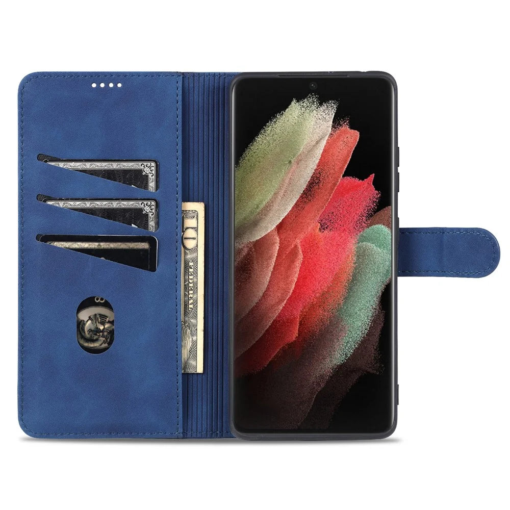 AZNS  Wallet Design PU Leather All-round Protection Phone Stand Cover Case for Samsung Galaxy S21 Ultra 5G - Blue - 6
