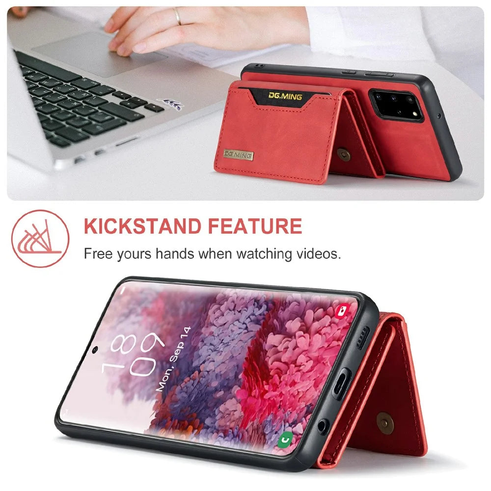DG.MING M2 Series Anti-drop Magnetic Wallet Design with Kickstand  Leather Coated Hybrid Case for Samsung Galaxy S20 Plus - Red - 2