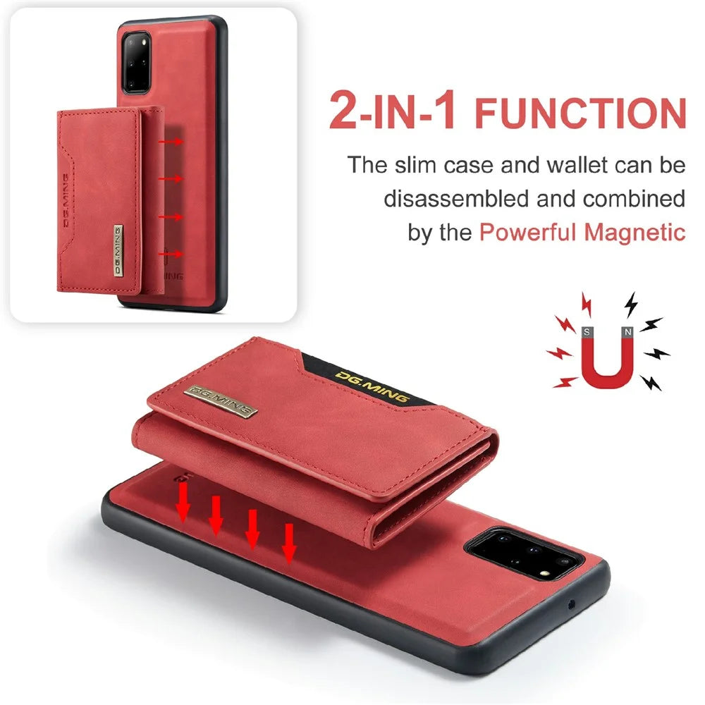DG.MING M2 Series Anti-drop Magnetic Wallet Design with Kickstand  Leather Coated Hybrid Case for Samsung Galaxy S20 Plus - Red - 4