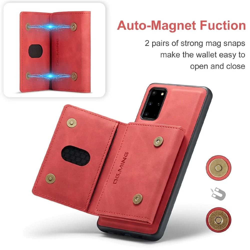 DG.MING M2 Series Anti-drop Magnetic Wallet Design with Kickstand  Leather Coated Hybrid Case for Samsung Galaxy S20 Plus - Red - 6