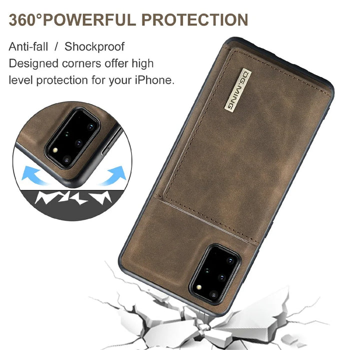 DG.MING M1 Series Phone Case PU + TPU + PC Back Cover with Magnetic Tri-Fold Wallet Kickstand for Samsung Galaxy S20 Plus - Coffee - 3