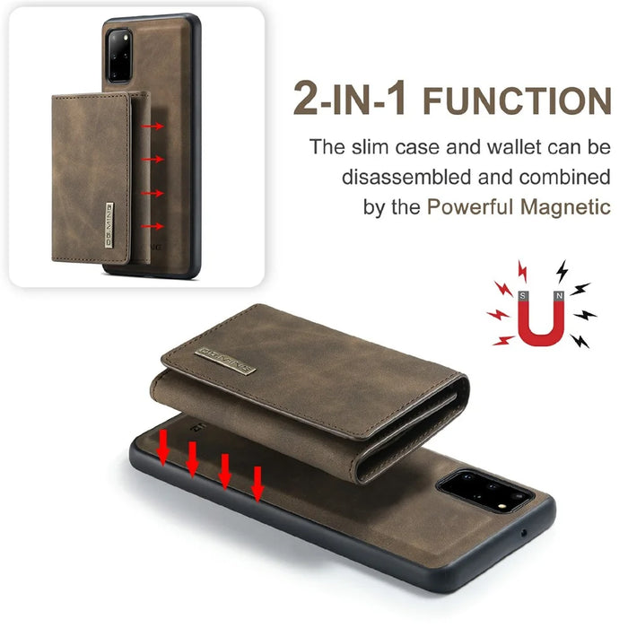 DG.MING M1 Series Phone Case PU + TPU + PC Back Cover with Magnetic Tri-Fold Wallet Kickstand for Samsung Galaxy S20 Plus - Coffee - 4