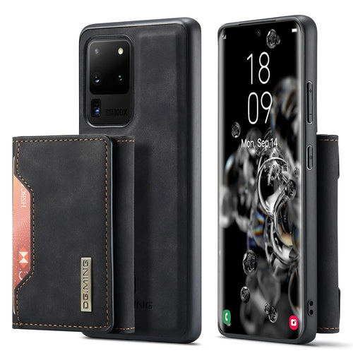DG.MING M2 Series Tri-Fold Wallet Kickstand Design Magnetic Detachable Wireless Charging Hybrid Case for Samsung Galaxy S20 Ultra - Black - 1