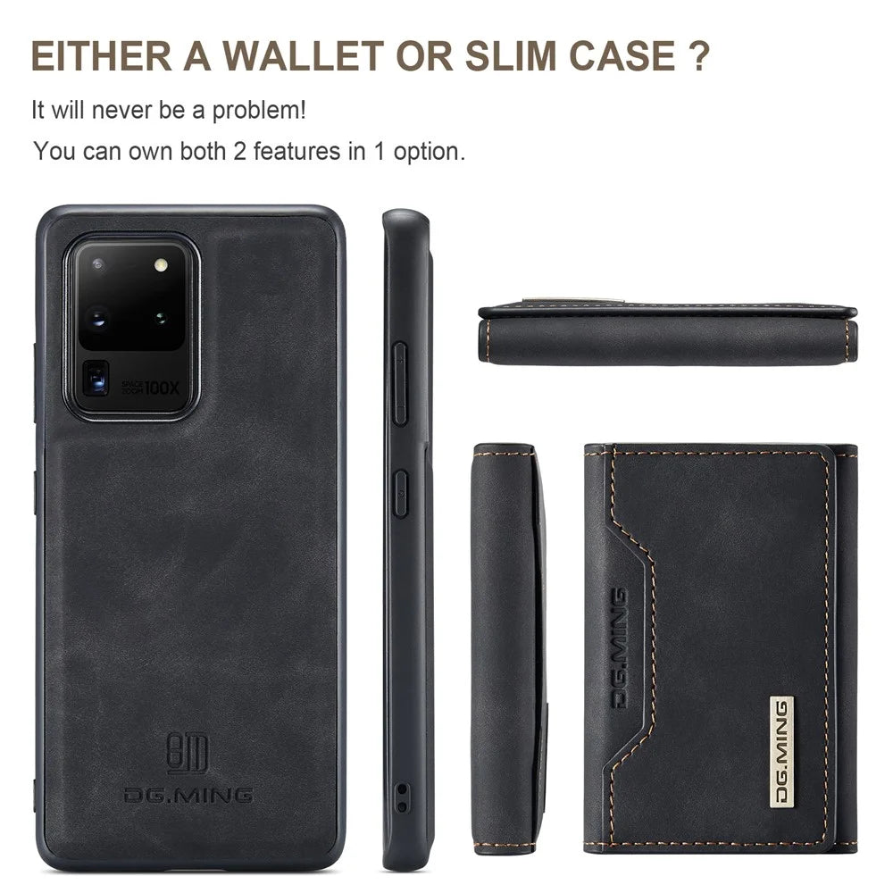 DG.MING M2 Series Tri-Fold Wallet Kickstand Design Magnetic Detachable Wireless Charging Hybrid Case for Samsung Galaxy S20 Ultra - Black - 3