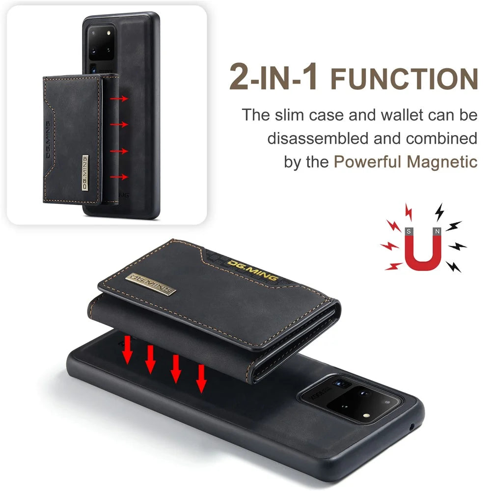 DG.MING M2 Series Tri-Fold Wallet Kickstand Design Magnetic Detachable Wireless Charging Hybrid Case for Samsung Galaxy S20 Ultra - Black - 5