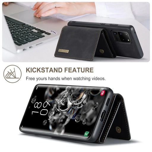 DG.MING M1 Series Phone Case PU + TPU + PC Back Cover with Magnetic Tri-Fold Wallet Kickstand for Samsung Galaxy S20 Ultra - Black - 2