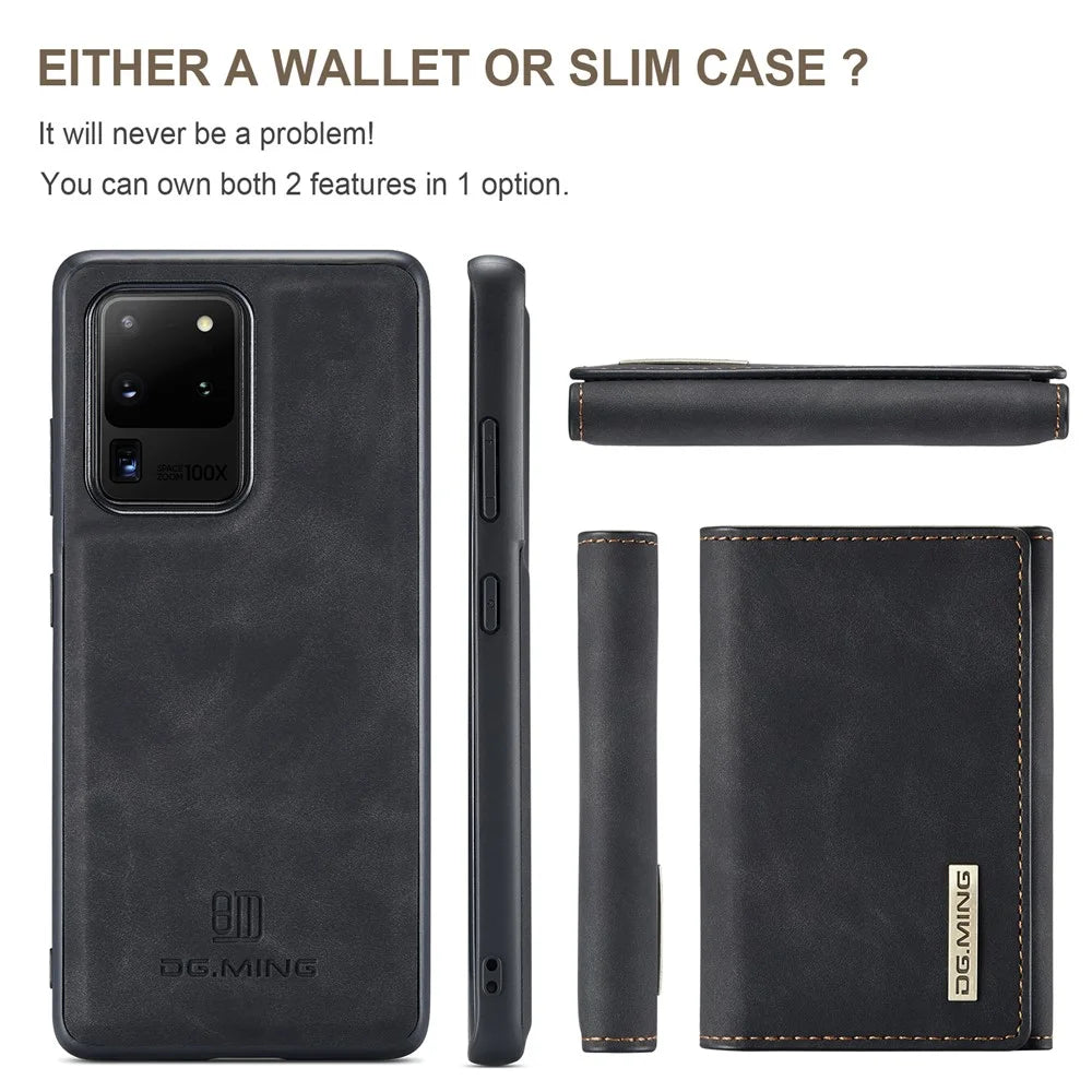 DG.MING M1 Series Phone Case PU + TPU + PC Back Cover with Magnetic Tri-Fold Wallet Kickstand for Samsung Galaxy S20 Ultra - Black - 3