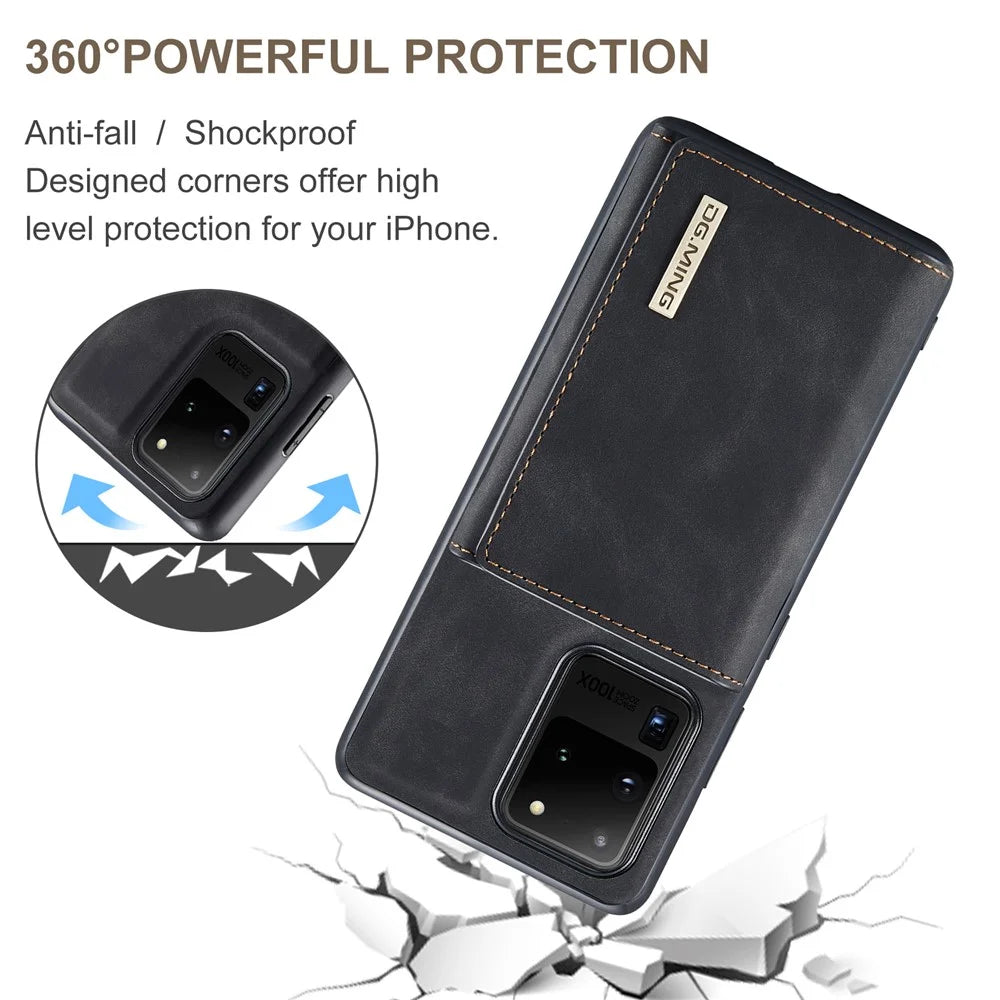 DG.MING M1 Series Phone Case PU + TPU + PC Back Cover with Magnetic Tri-Fold Wallet Kickstand for Samsung Galaxy S20 Ultra - Black - 4