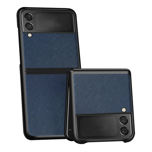 Plastic+Leather Phone Case Shell Folding Phone Back Cover for Galaxy Z Flip3 5G - Blue - 1