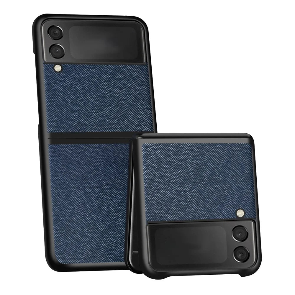 Plastic+Leather Phone Case Shell Folding Phone Back Cover for Galaxy Z Flip3 5G - Blue - 1