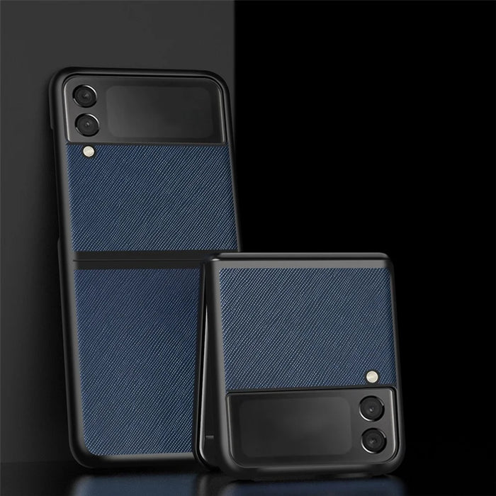 Plastic+Leather Phone Case Shell Folding Phone Back Cover for Galaxy Z Flip3 5G - Blue - 2