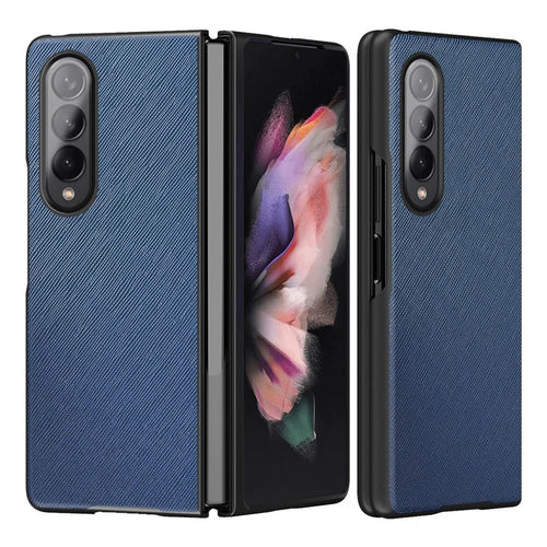 Cross Texture Leather Coated Hard PC Phone Case Shell for Samsung Galaxy Z Fold3 5G - Blue - 1