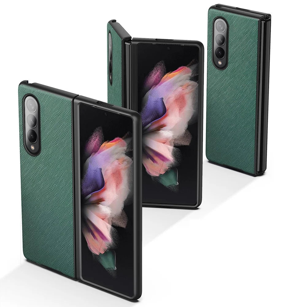 Cross Texture Leather Coated Hard PC Phone Case Shell for Samsung Galaxy Z Fold3 5G - Blue - 3