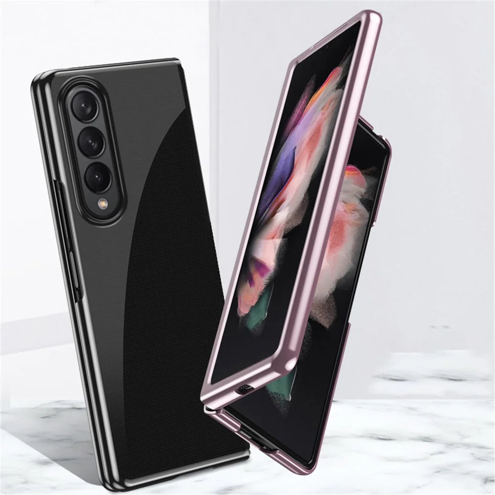Electroplating Frame Drop-Proof PC Phone Cover Folding Case for Samsung Galaxy Z Fold3 5G - Rose Gold - 3