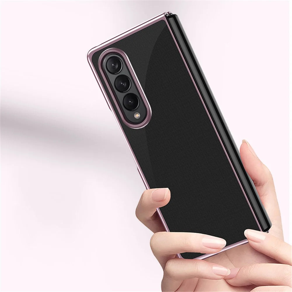 Electroplating Frame Drop-Proof PC Phone Cover Folding Case for Samsung Galaxy Z Fold3 5G - Rose Gold - 5