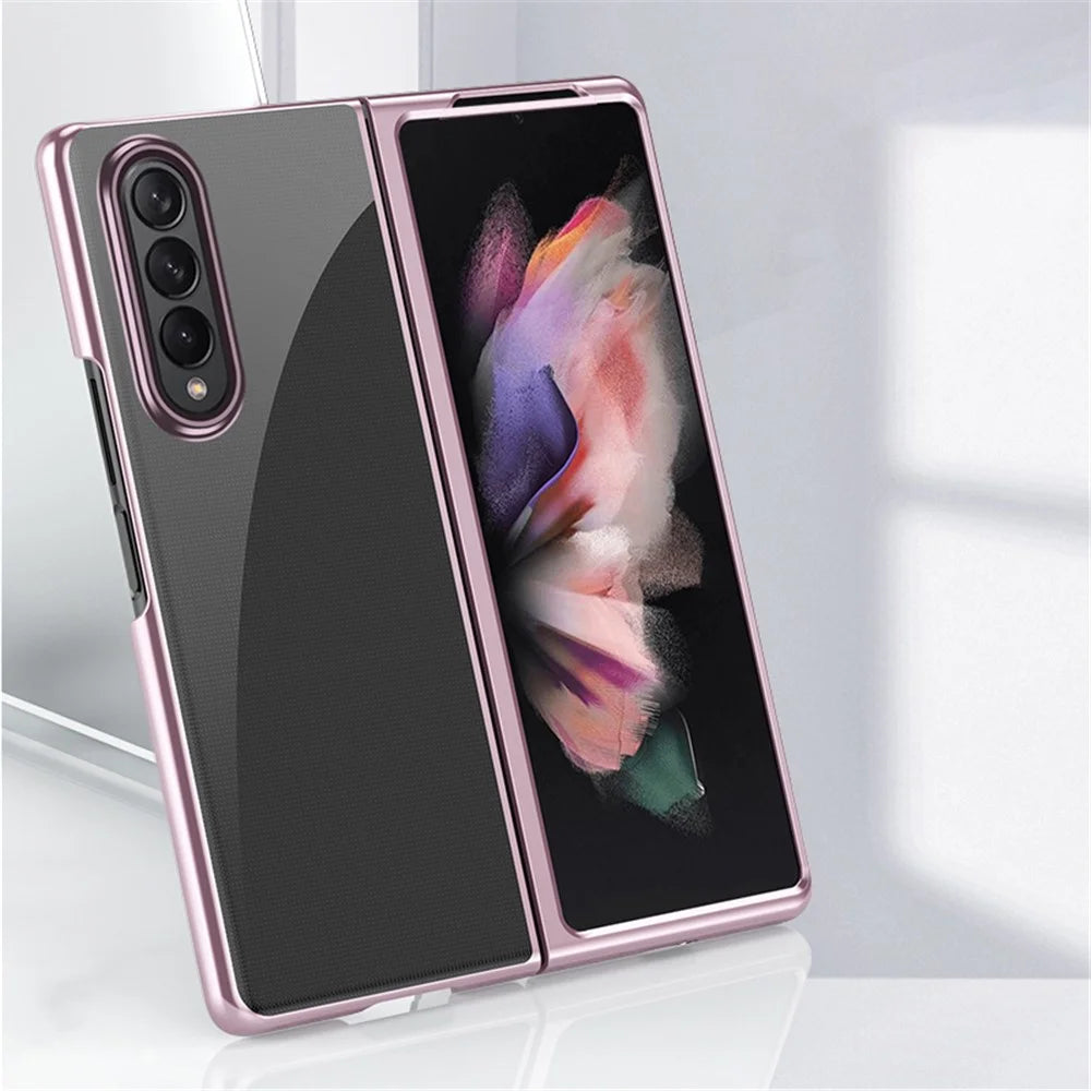 Electroplating Frame Drop-Proof PC Phone Cover Folding Case for Samsung Galaxy Z Fold3 5G - Rose Gold - 6