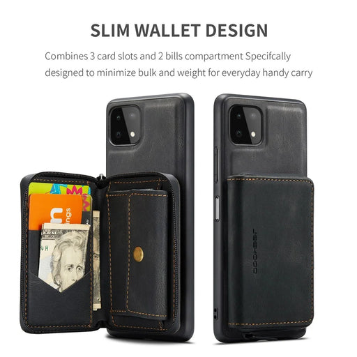 JEEHOOD Full Protection Magnetic Detachable 2-in-1 Hybrid Case with Zippered Wallet Kickstand for Samsung Galaxy A22 5G (EU Version) - Black - 2