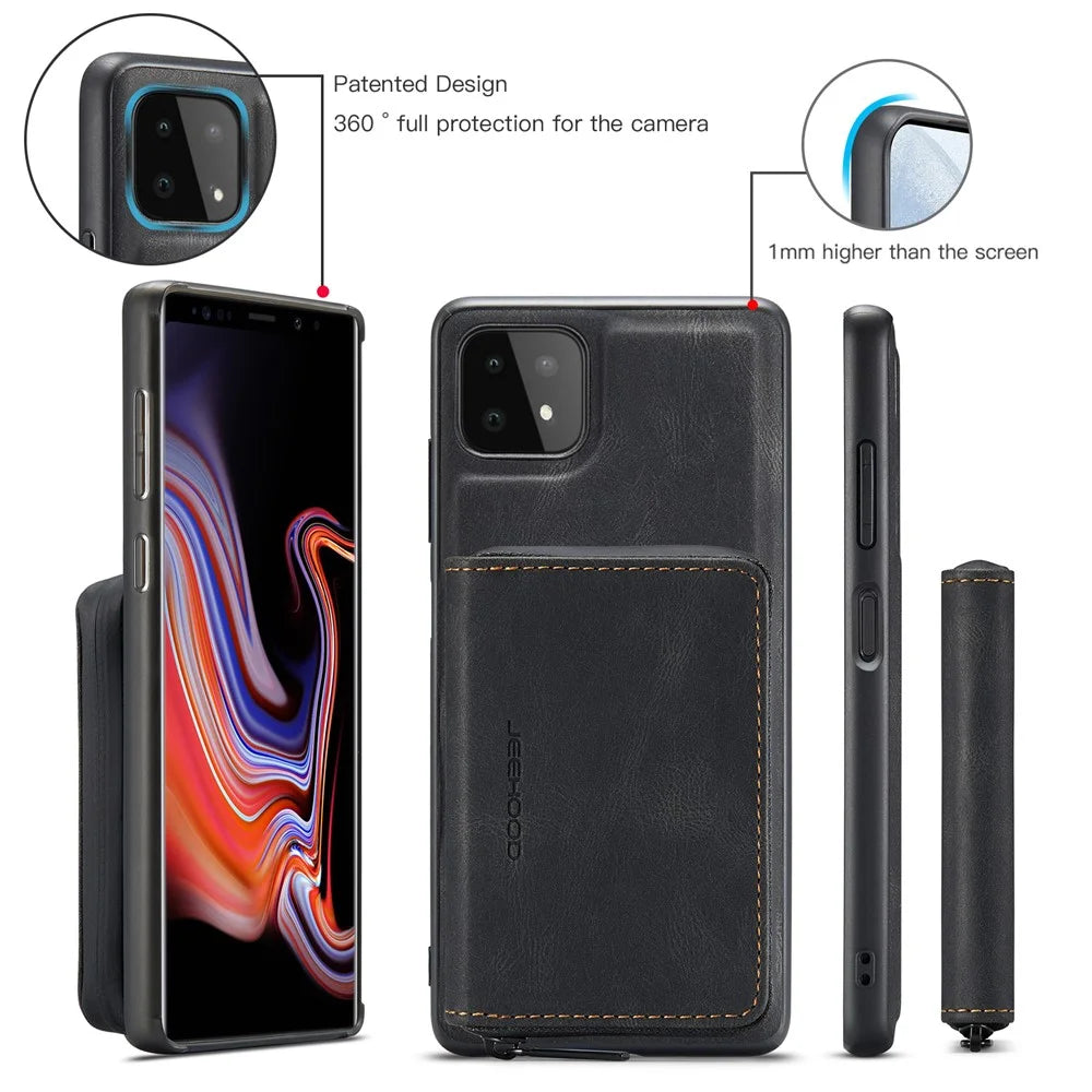 JEEHOOD Full Protection Magnetic Detachable 2-in-1 Hybrid Case with Zippered Wallet Kickstand for Samsung Galaxy A22 5G (EU Version) - Black - 4
