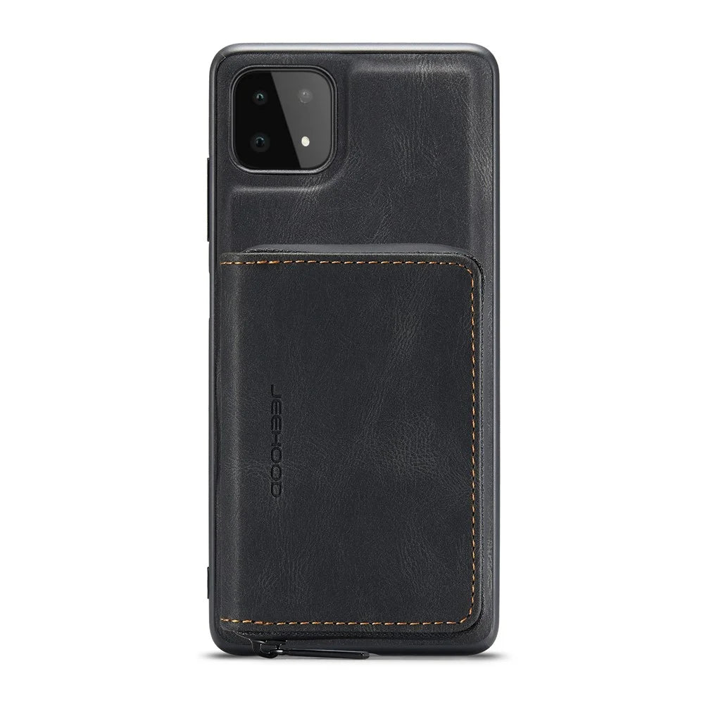 JEEHOOD Full Protection Magnetic Detachable 2-in-1 Hybrid Case with Zippered Wallet Kickstand for Samsung Galaxy A22 5G (EU Version) - Black - 7