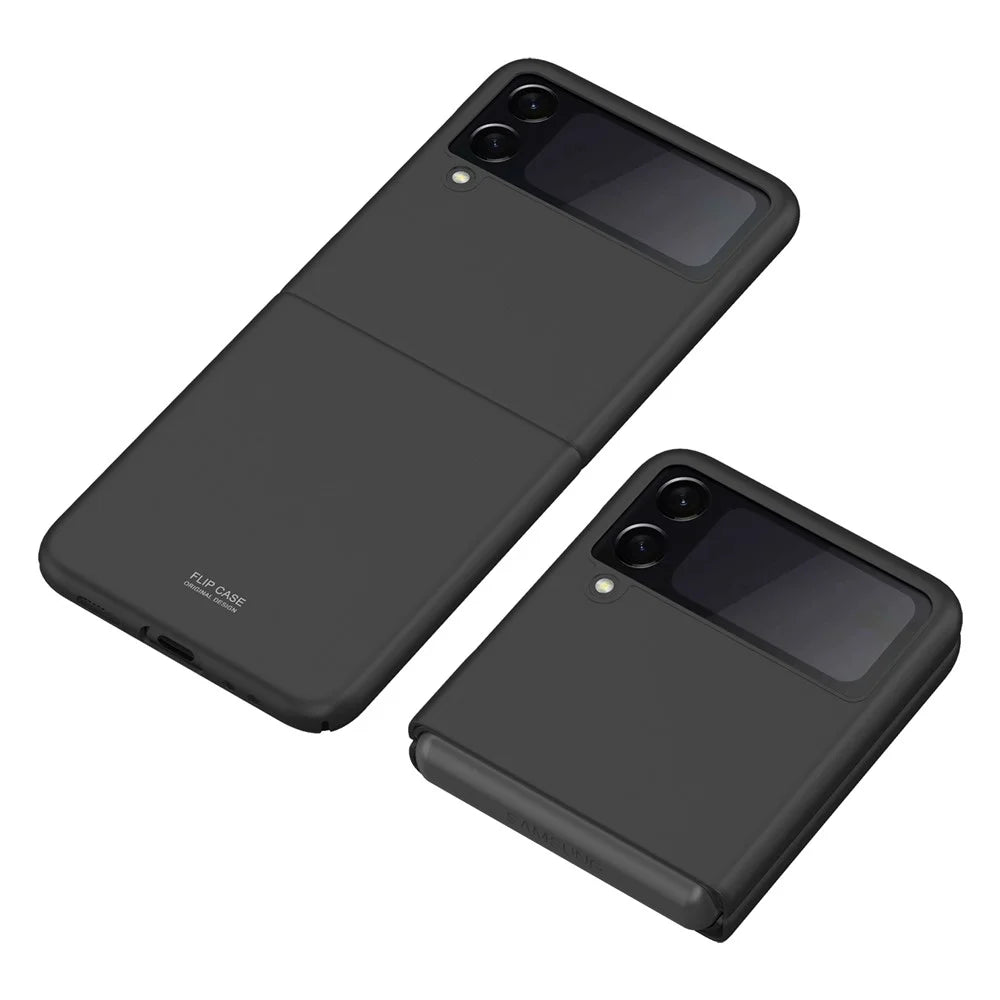 Skin Feel Solid Color Shock-Resistant Protection PC Cell Phone Case with Kickstand for Samsung Galaxy Z Flip3 5G - Black - 1