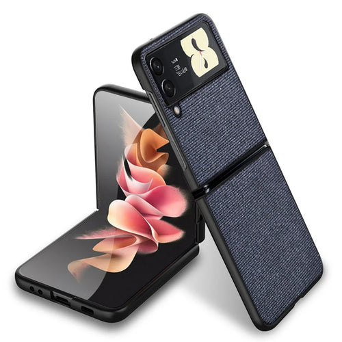 Slim Fit Sea Sand Texture PU Leather Coated Hard PC Shock Absorption Cover for Samsung Galaxy Z Flip3 5G - Blue - 1