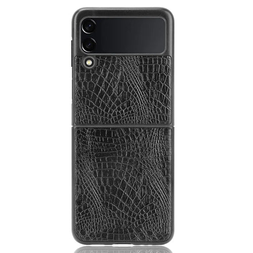 Shockproof Crocodile Texture PU Leather Coated PC Protective Back Cover for Samsung Galaxy Z Flip3 5G - Black - 1