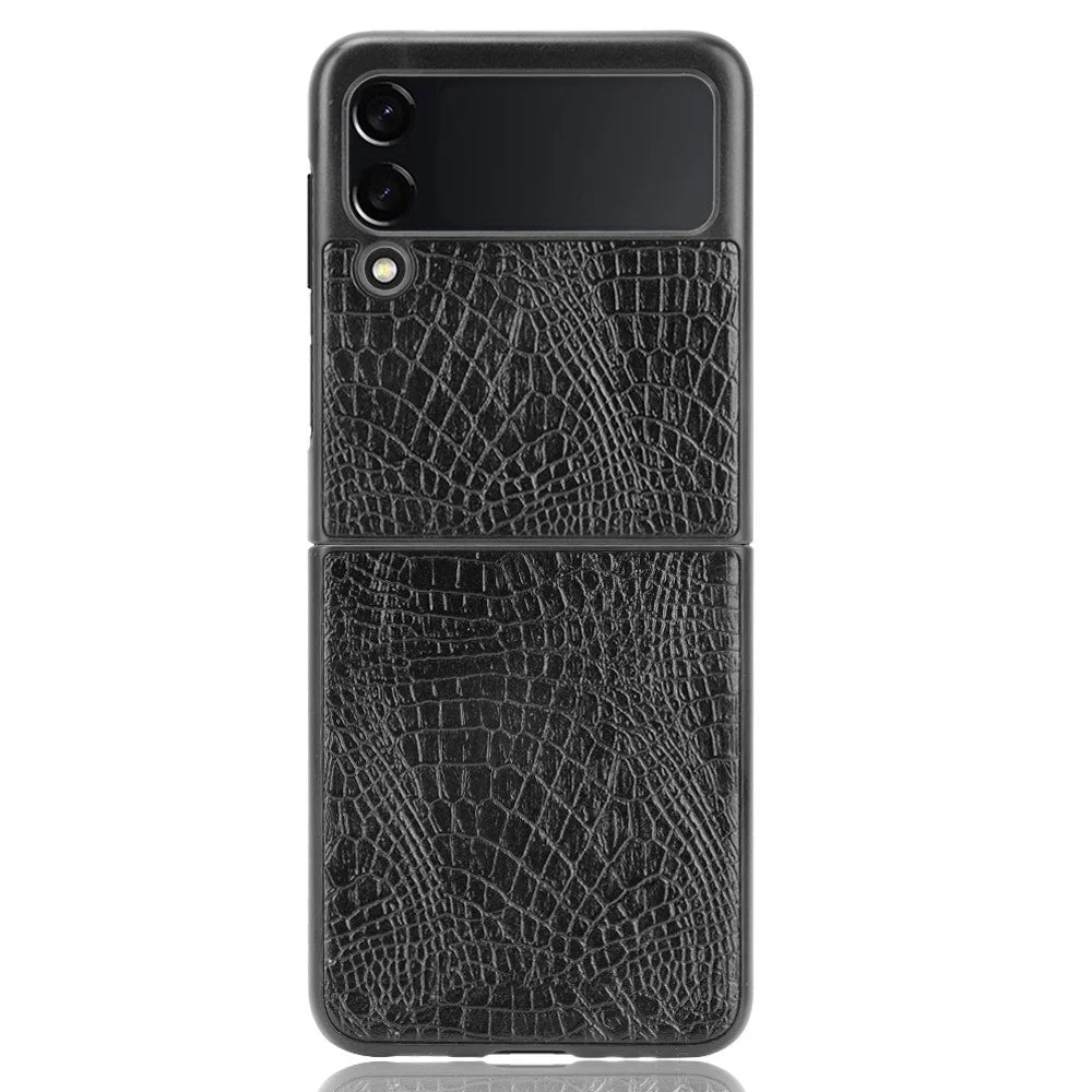 Shockproof Crocodile Texture PU Leather Coated PC Protective Back Cover for Samsung Galaxy Z Flip3 5G - Black - 1