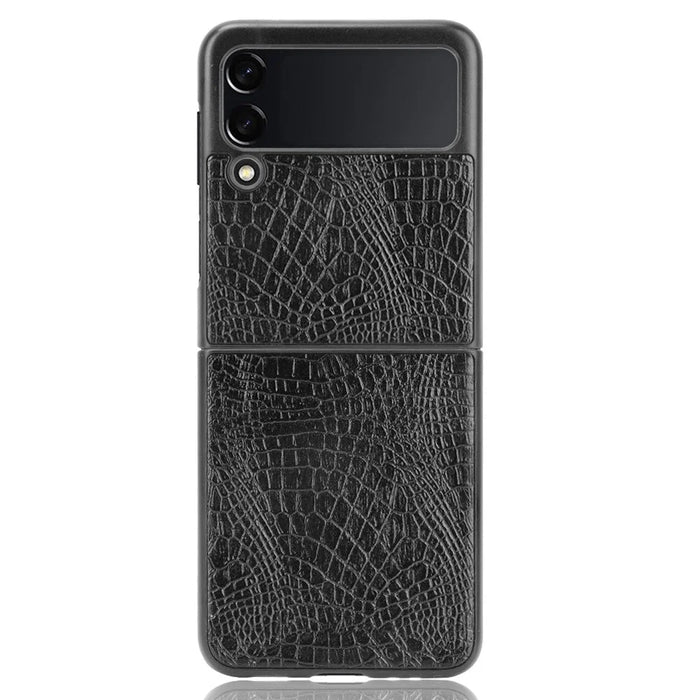 Shockproof Crocodile Texture PU Leather Coated PC Protective Back Cover for Samsung Galaxy Z Flip3 5G - Black - 1