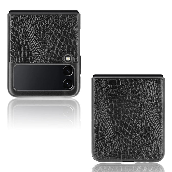 Shockproof Crocodile Texture PU Leather Coated PC Protective Back Cover for Samsung Galaxy Z Flip3 5G - Black - 2