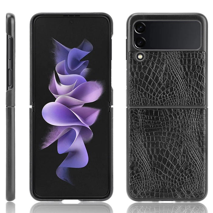 Shockproof Crocodile Texture PU Leather Coated PC Protective Back Cover for Samsung Galaxy Z Flip3 5G - Black - 3