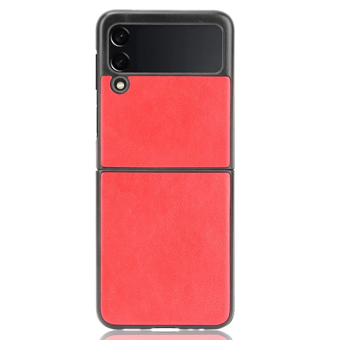 Slim Litchi Texture PU Leather Coated Hard PC Protective Phone Back Cover for Samsung Galaxy Z Flip3 5G - Red - 1