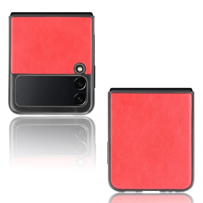Slim Litchi Texture PU Leather Coated Hard PC Protective Phone Back Cover for Samsung Galaxy Z Flip3 5G - Red - 3