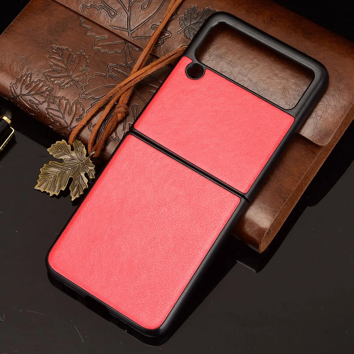 Slim Litchi Texture PU Leather Coated Hard PC Protective Phone Back Cover for Samsung Galaxy Z Flip3 5G - Red - 5