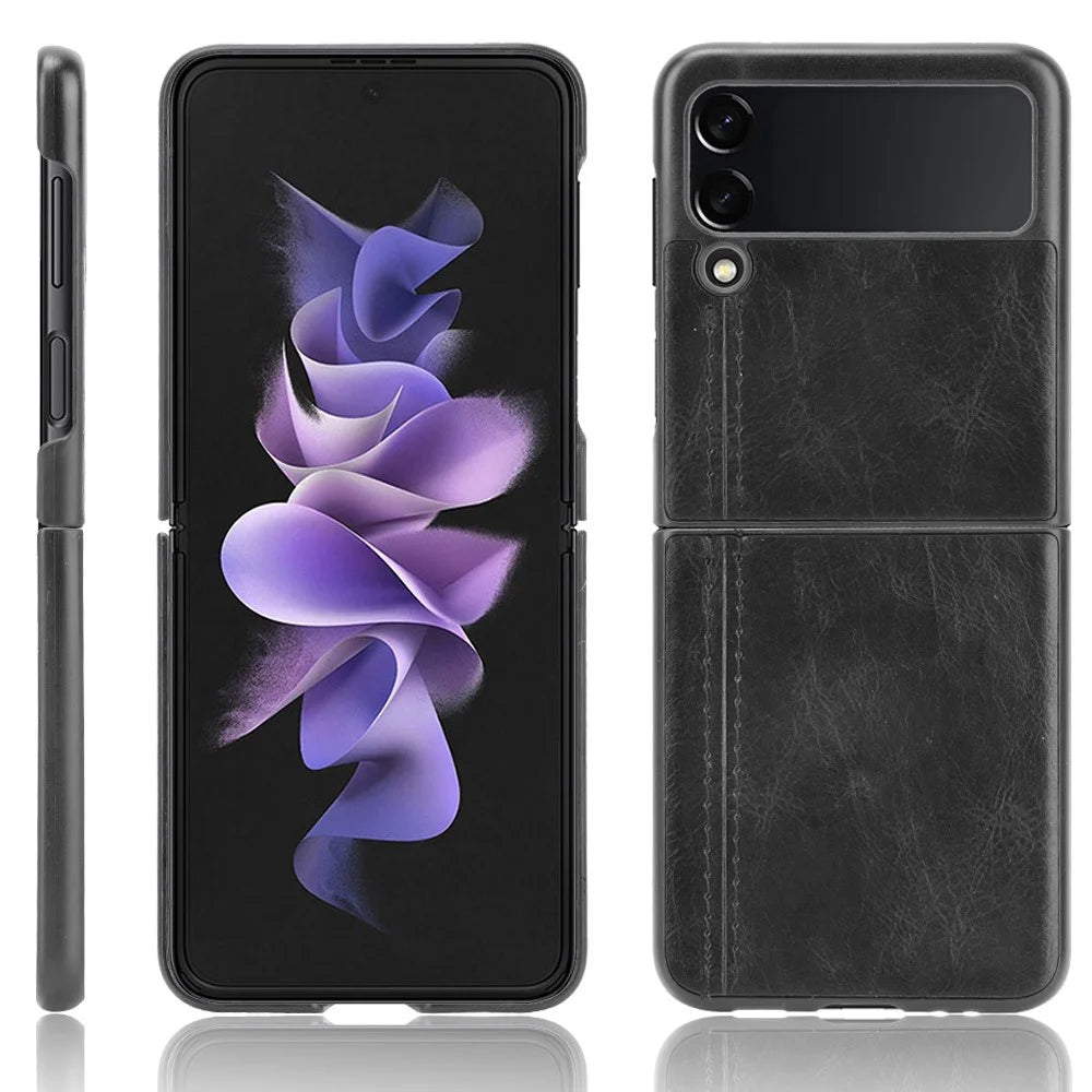 Stitching Line Design Slim PU Leather Coated Hard PC + TPU Protective Back Cover for Samsung Galaxy Z Flip3 5G - Black - 3