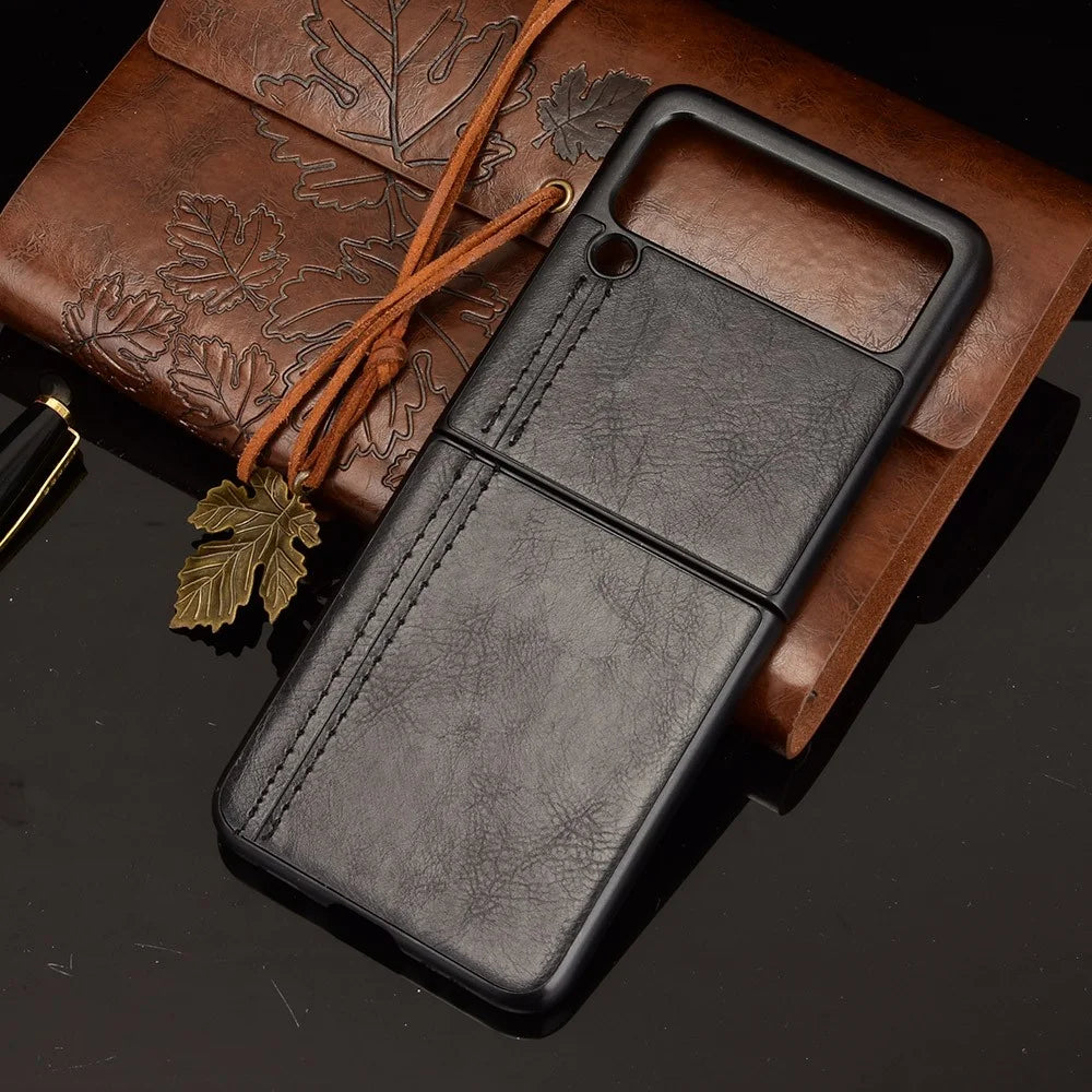 Stitching Line Design Slim PU Leather Coated Hard PC + TPU Protective Back Cover for Samsung Galaxy Z Flip3 5G - Black - 4