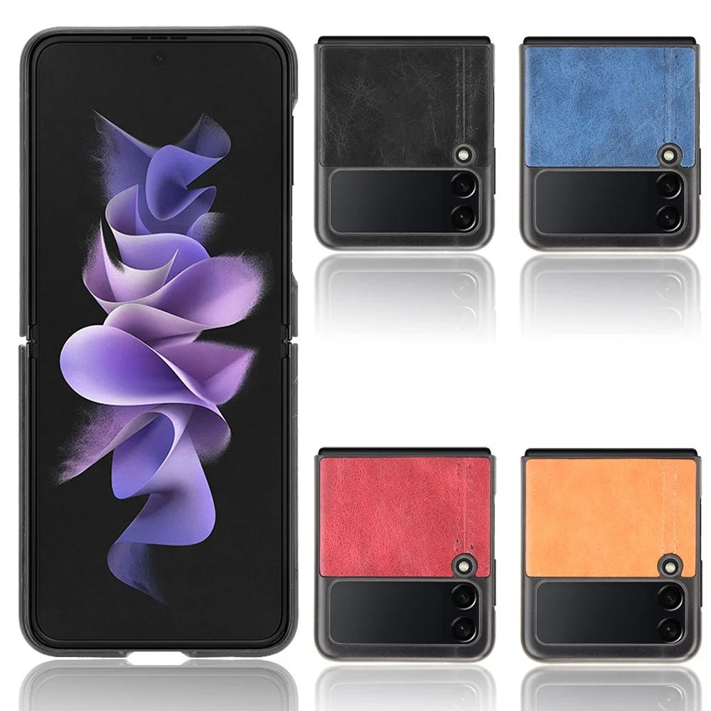 Stitching Line Design Slim PU Leather Coated Hard PC + TPU Protective Back Cover for Samsung Galaxy Z Flip3 5G - Black - 5
