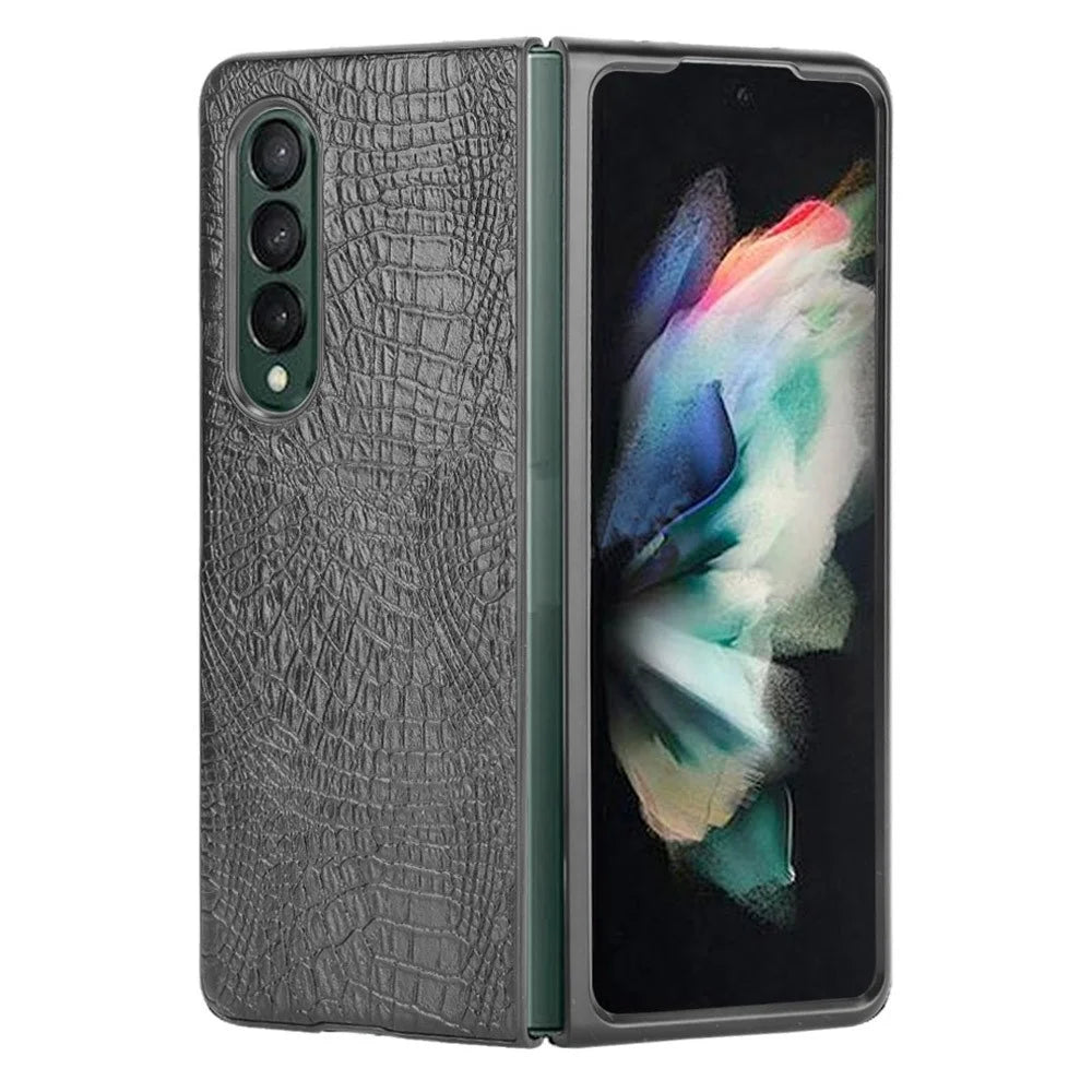 Premium Crocodile Texture PU Leather Coated Hard PC Back Cover Protective Cell Phone Case for Samsung Galaxy Z Fold3 5G - Black - 1