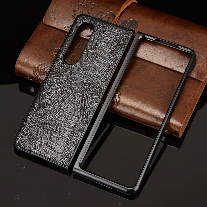 Premium Crocodile Texture PU Leather Coated Hard PC Back Cover Protective Cell Phone Case for Samsung Galaxy Z Fold3 5G - Black - 5