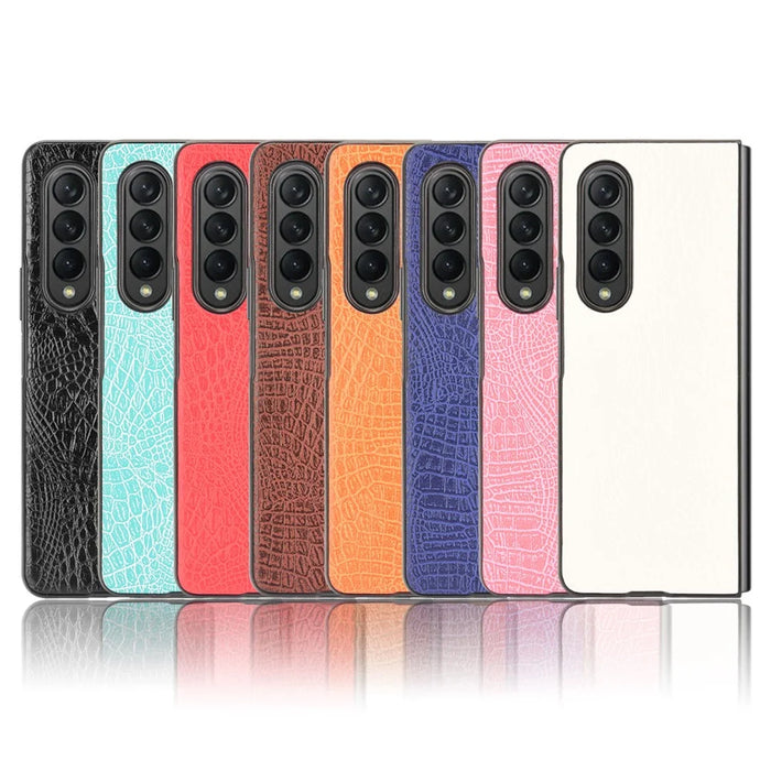 Premium Crocodile Texture PU Leather Coated Hard PC Back Cover Protective Cell Phone Case for Samsung Galaxy Z Fold3 5G - Black - 6