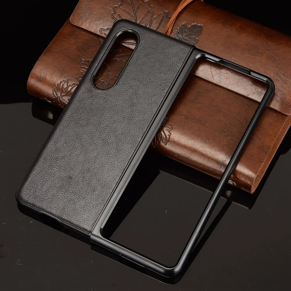 Ultra Slim Litchi Texture PU Leather Coated PC Shockproof Phone Cover for Samsung Galaxy Z Fold3 5G - Black - 5