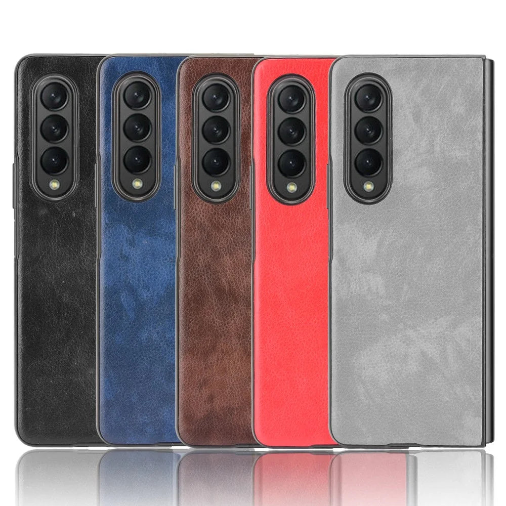 Ultra Slim Litchi Texture PU Leather Coated PC Shockproof Phone Cover for Samsung Galaxy Z Fold3 5G - Black - 6
