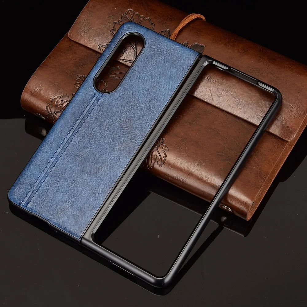 Stitching Line Design PU Leather Coated Hard PC + TPU Cover Protective Cell Phone Case for Samsung Galaxy Z Fold3 5G - Blue - 5