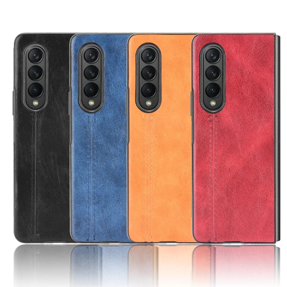 Stitching Line Design PU Leather Coated Hard PC + TPU Cover Protective Cell Phone Case for Samsung Galaxy Z Fold3 5G - Blue - 6