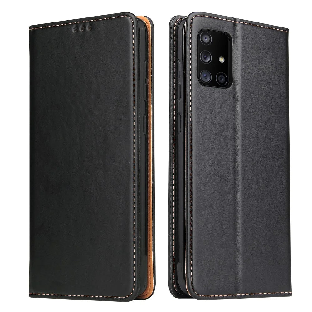 Wallet Genuine Texture PU Leather Stand Case for Samsung Galaxy A71 5G SM-A716 - Black - 1