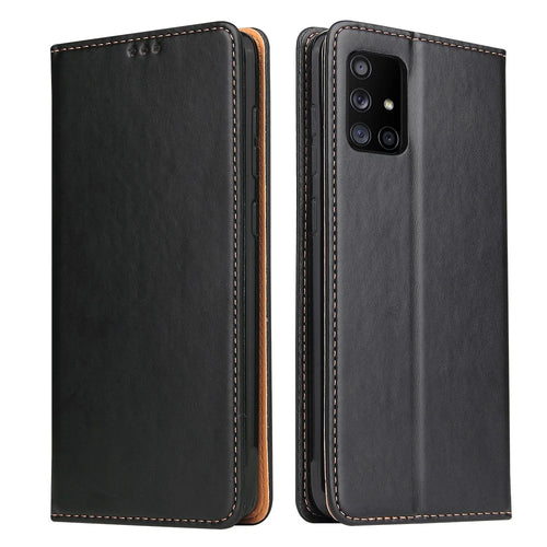 Wallet Genuine Texture PU Leather Stand Case for Samsung Galaxy A71 5G SM-A716 - Black - 1