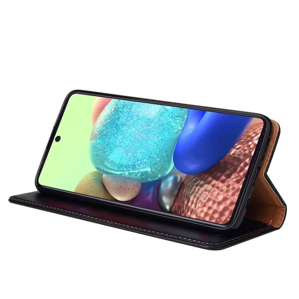 Wallet Genuine Texture PU Leather Stand Case for Samsung Galaxy A71 5G SM-A716 - Black - 5